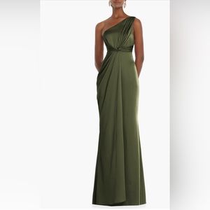 Dessy Collection One-Shoulder Satin Gown, Size 2, Olive Green, $261